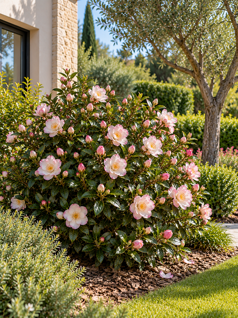 Camélia champêtre 'Cupido' (Camellia rosthoriana Cupido)
