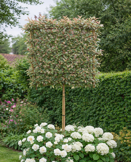 Photinia Pink Marble en tige palissade